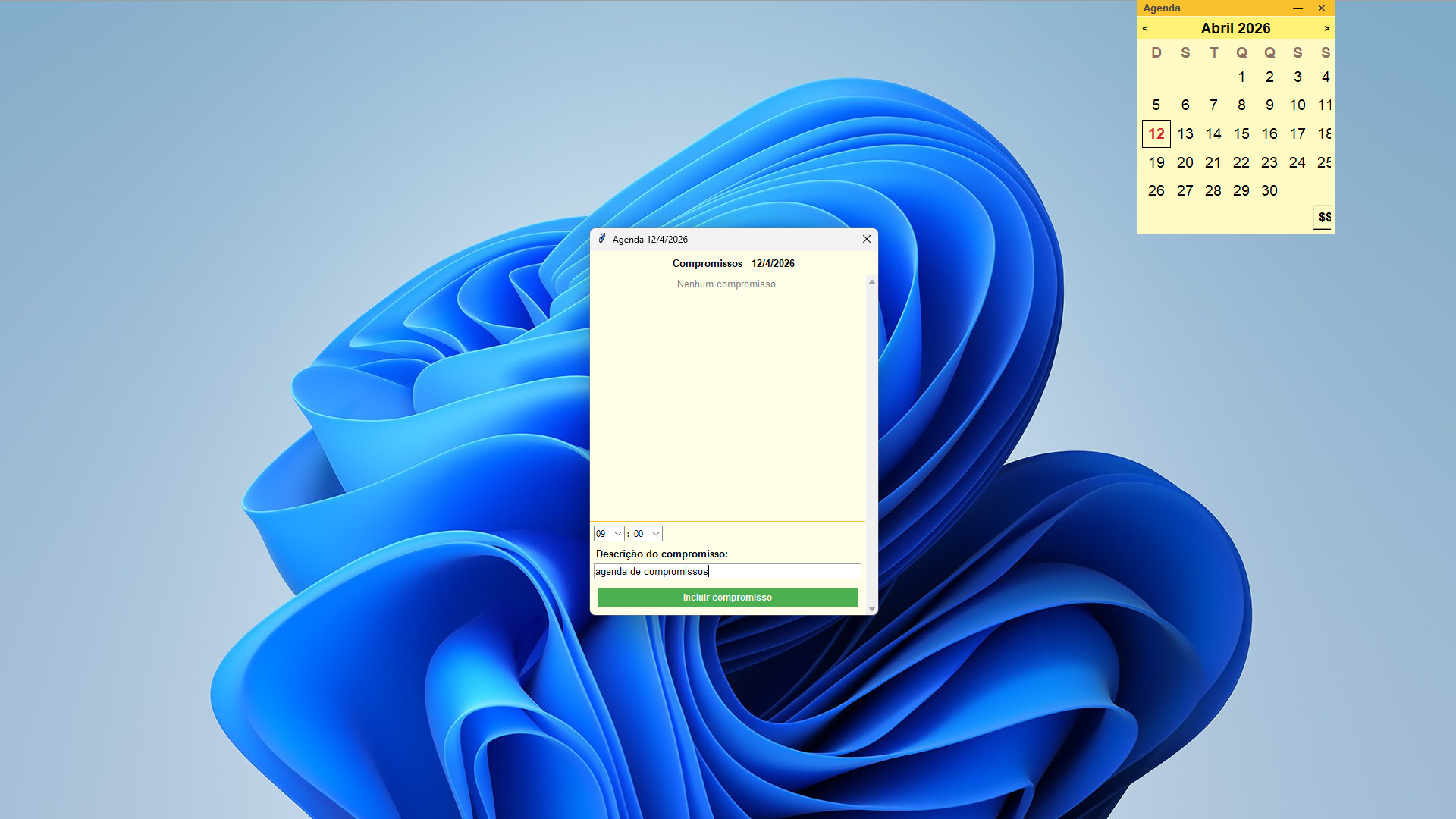 Agenda para Windows – tela 2